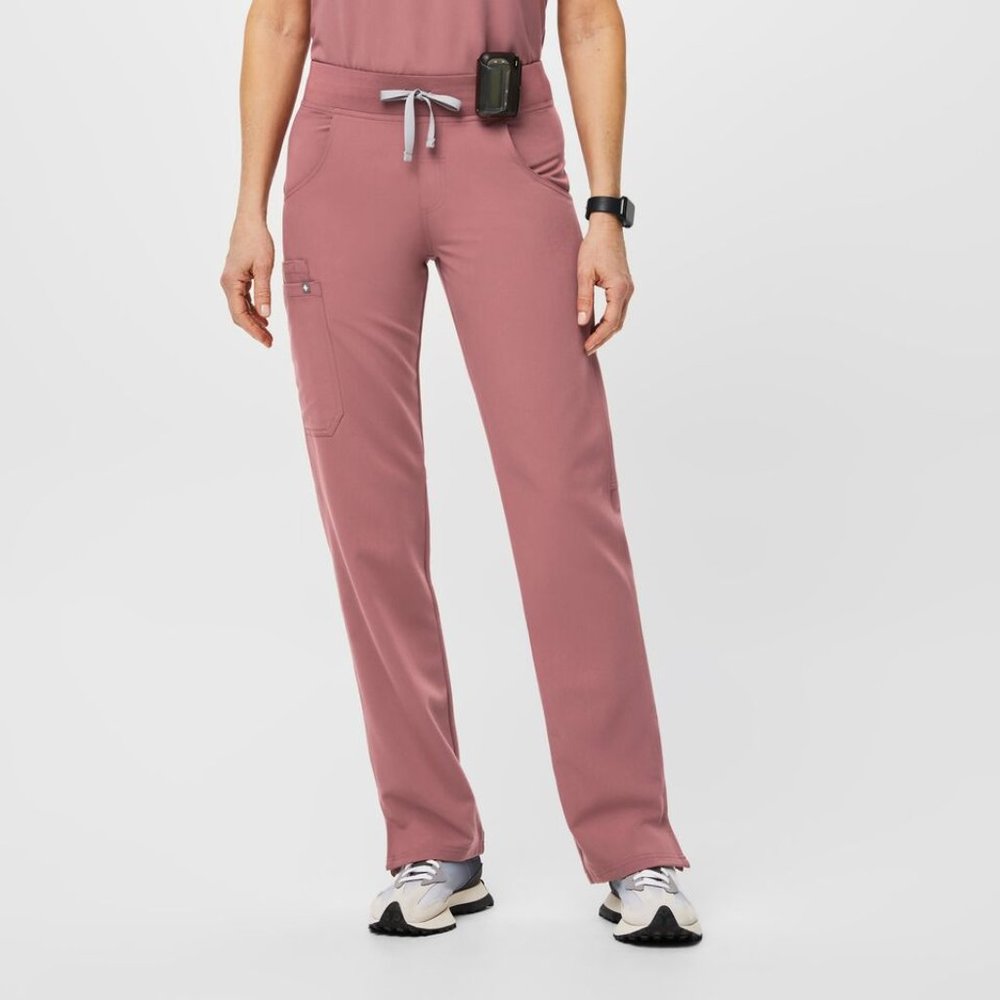 Mauve FIGS Kade Cargo Scrub Pants with Gray Accents. Size S
